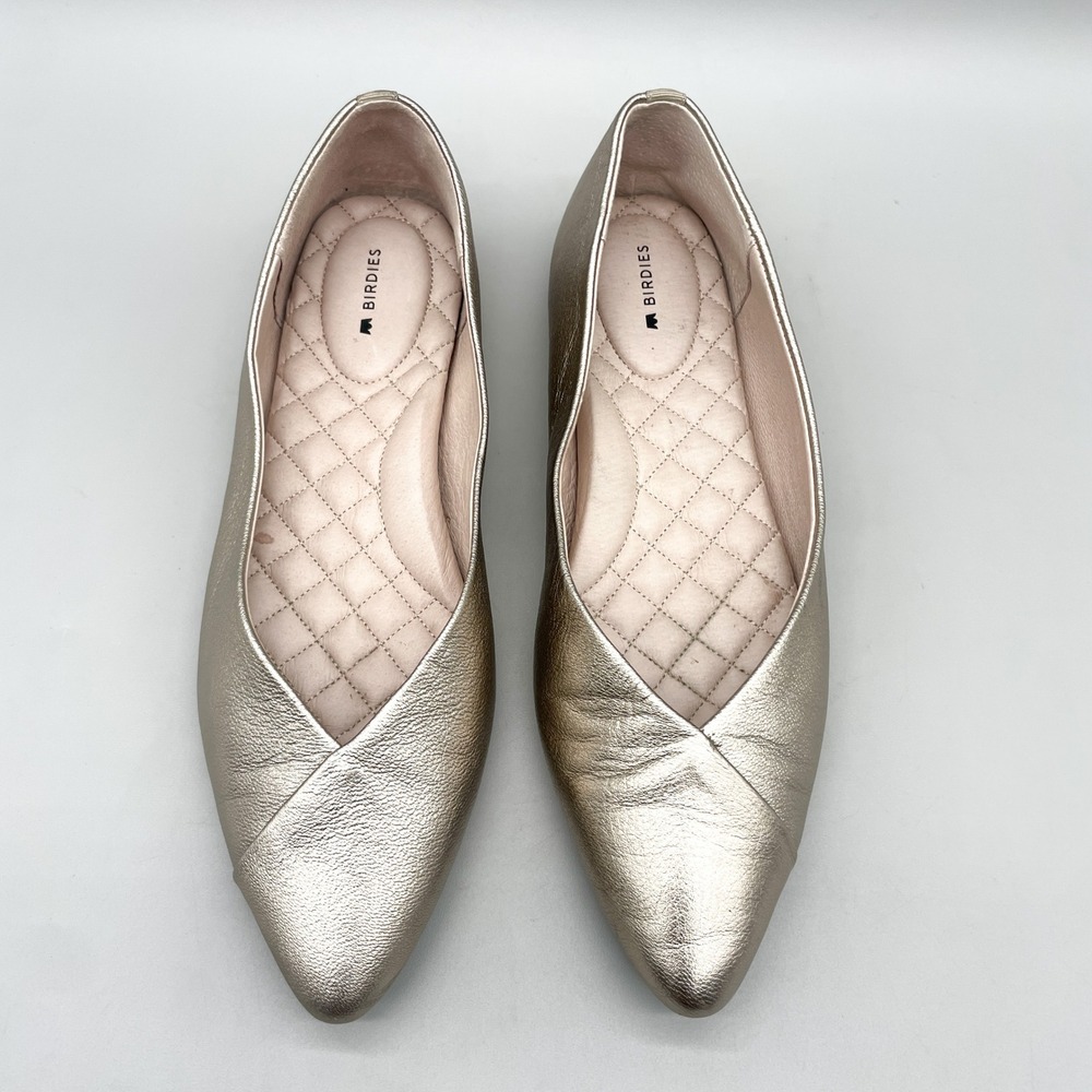 Birdies Womens 9 Goldfinch Ballet Flats Shoe Champagne Metallic Leather Cocktail